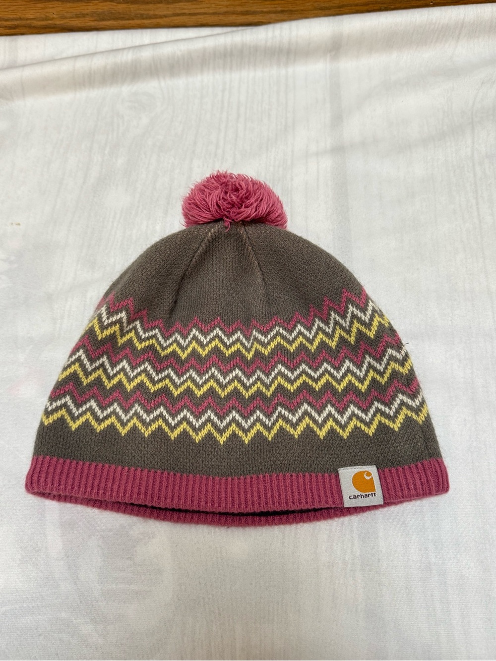 Carhartt Women’s Pink Zig Zag Design Pom Beanie Hat
